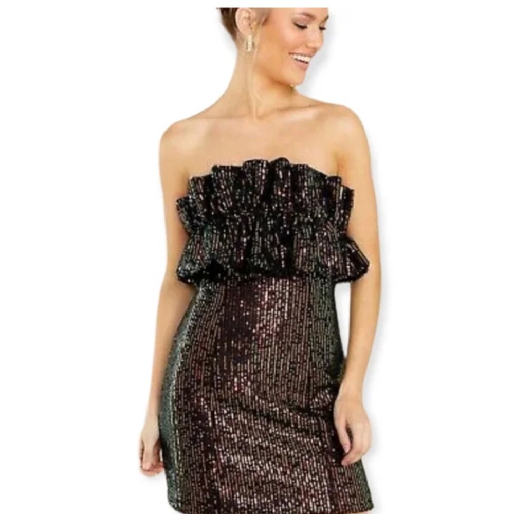 DO+BE Elegant Black Sequin Junior Strapless Dress, Size Medium.